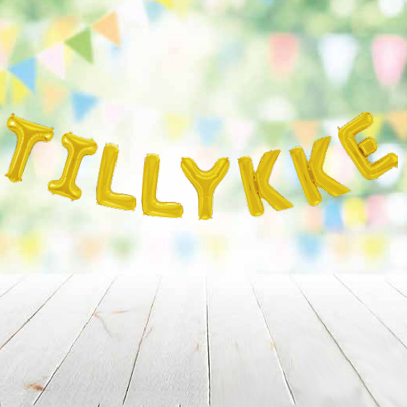 "Tillykke" folie ballonsæt i guld - 41 cm