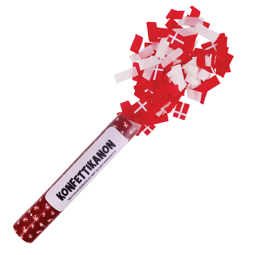 Konfettirør rød og hvid, 2 stk.