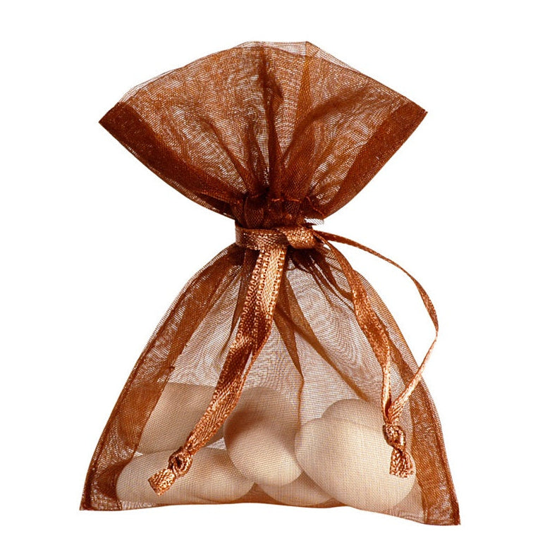 Chokoladebrun organza pose, 10 stk.