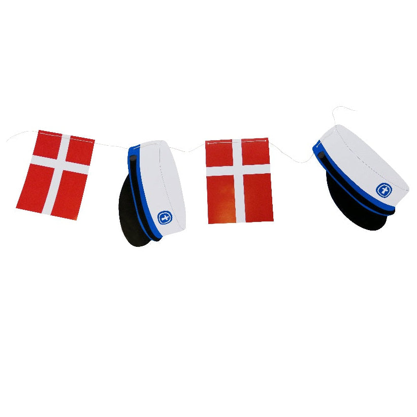 Studenter guirlande med flag og blå huer, 3 m.