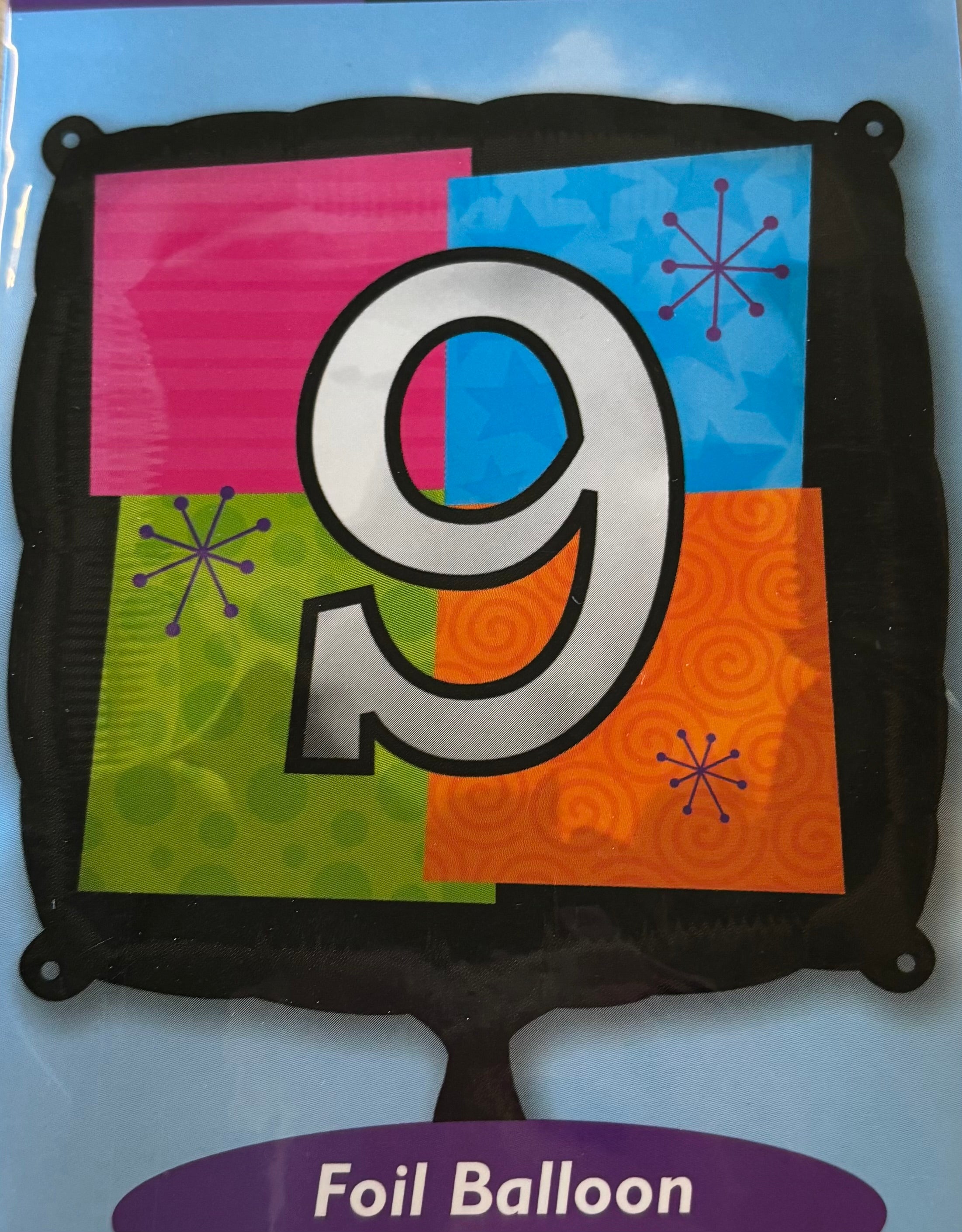 Firkantet folieballon, 9 - tal, 45 cm.