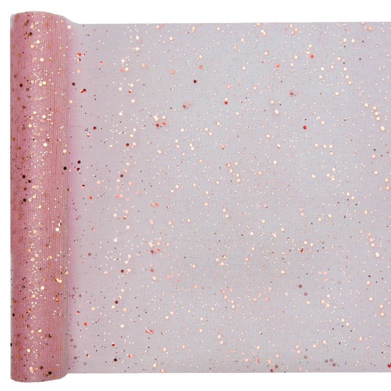 Glimmer rose gold tyl bordløber, 5 m.