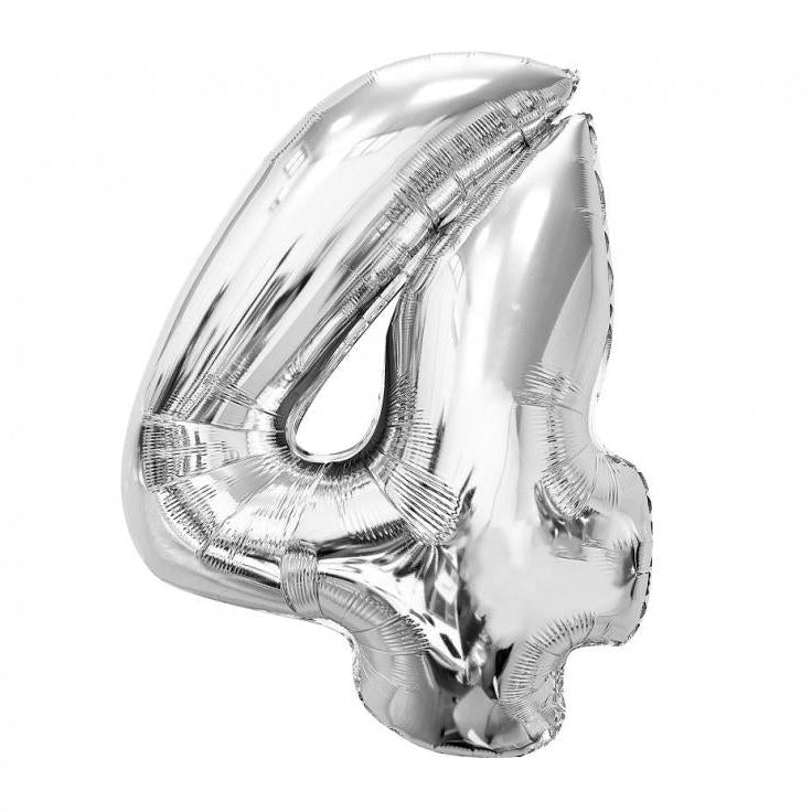 XL Sølv folie tal ballon 4, 92 cm.