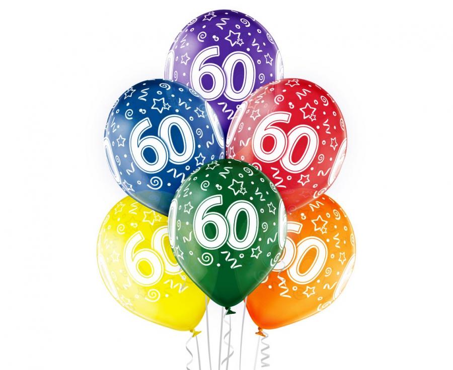 Farverige 60 års balloner - 6 stk.