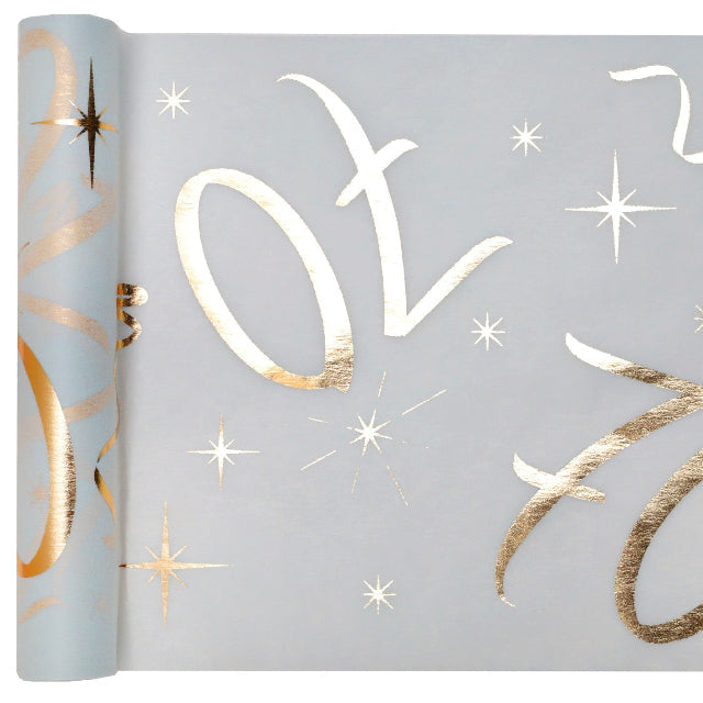 Hvid 70 års bordløber med guld, 5 m.