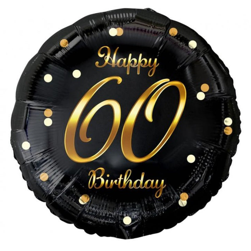 Sort "Happy 60 Birthday" folieballon, 45 cm.