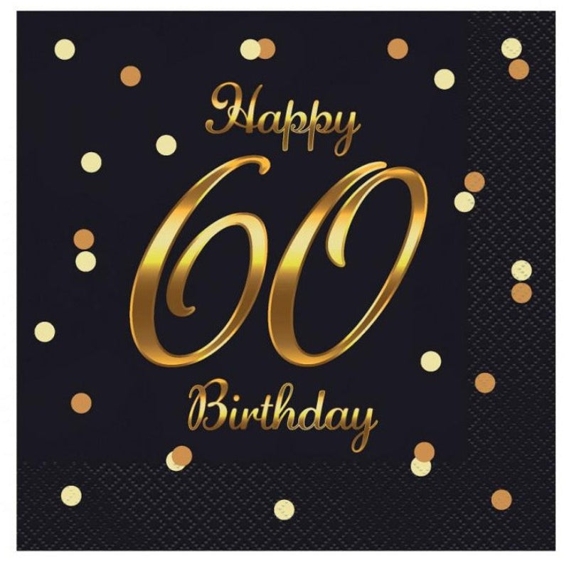 Sort 60 års fødselsdagsserviet, 20 stk.
