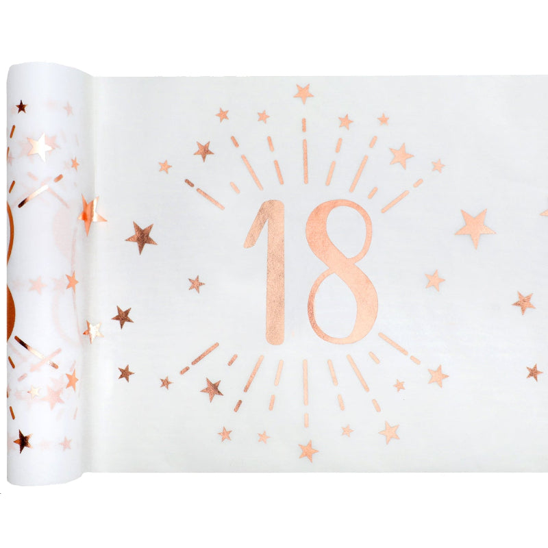 Hvid 18 års bordløber med rose gold, 5 m.