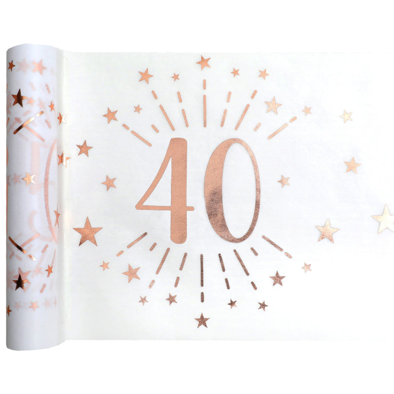 Hvid 40 års bordløber med rose gold, 5 m.