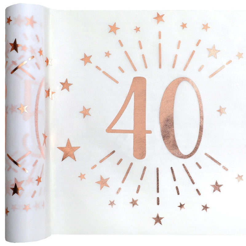 Hvid 40 års bordløber med rose gold, 5 m.