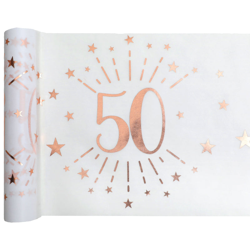 Hvid 50 års bordløber med rose gold, 5 m.
