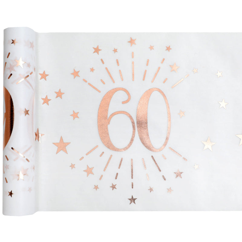Hvid 60 års bordløber med rose gold, 5 m.