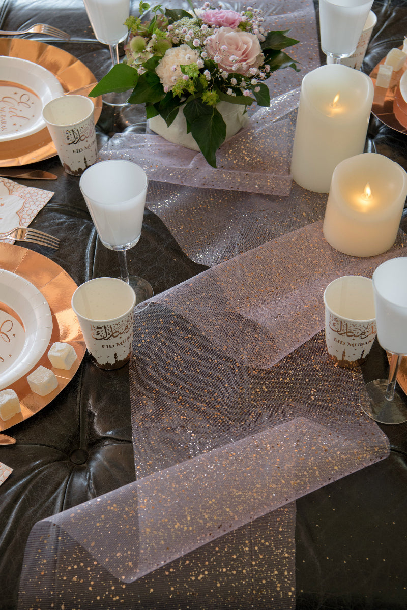 Glimmer rose gold tyl bordløber, 5 m.