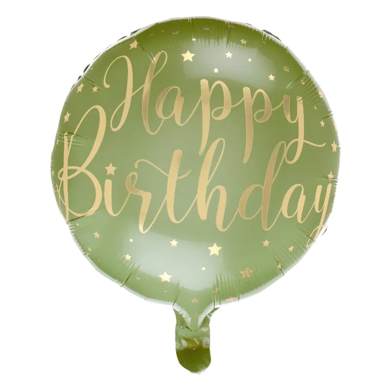 Oliven "Happy birthday" folieballon, 45 cm.
