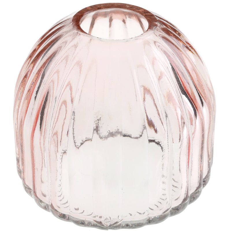 Rund lyserød vase, 8x7 cm.