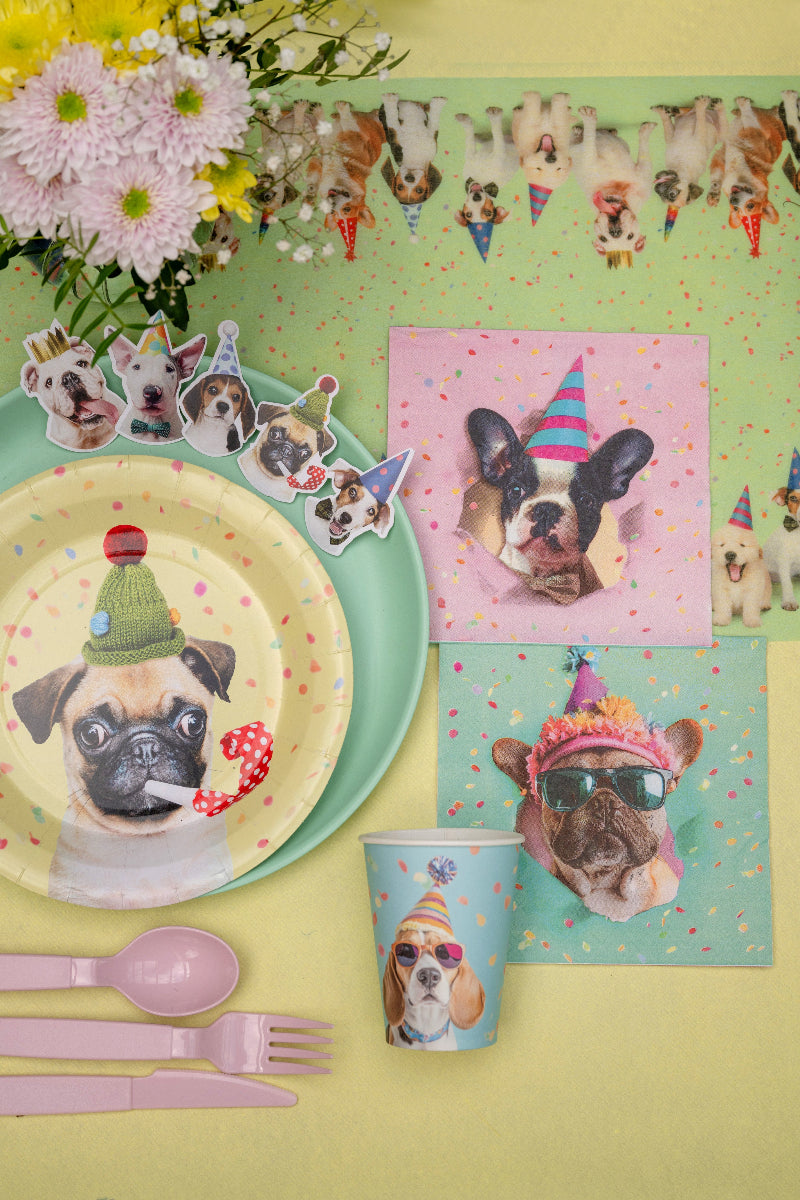 Farverige hunde servietter, 12 stk.