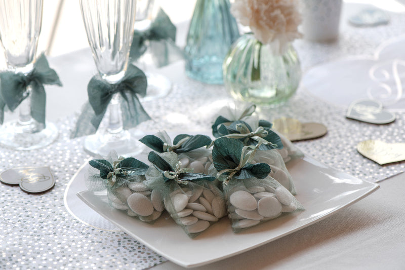 Oliven organza poser, 10 stk.