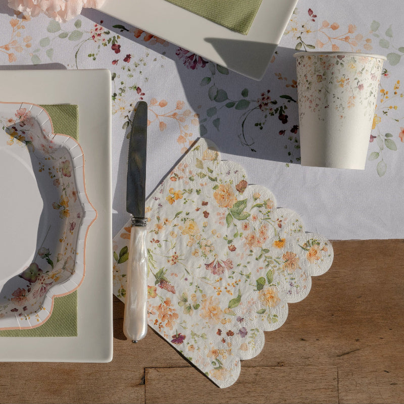 Bølgede blomster servietter, 12 stk.