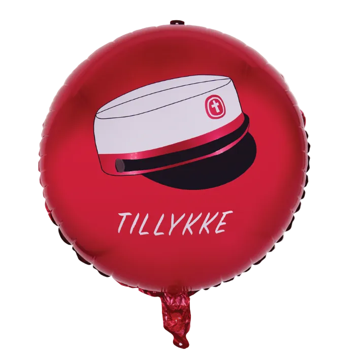 Rød rund folieballon med studenterhue, 1 stk.