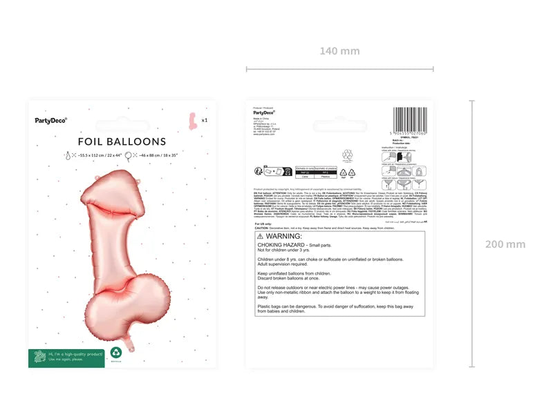 Penis folie ballon, 55,5x112 cm, rosa guld