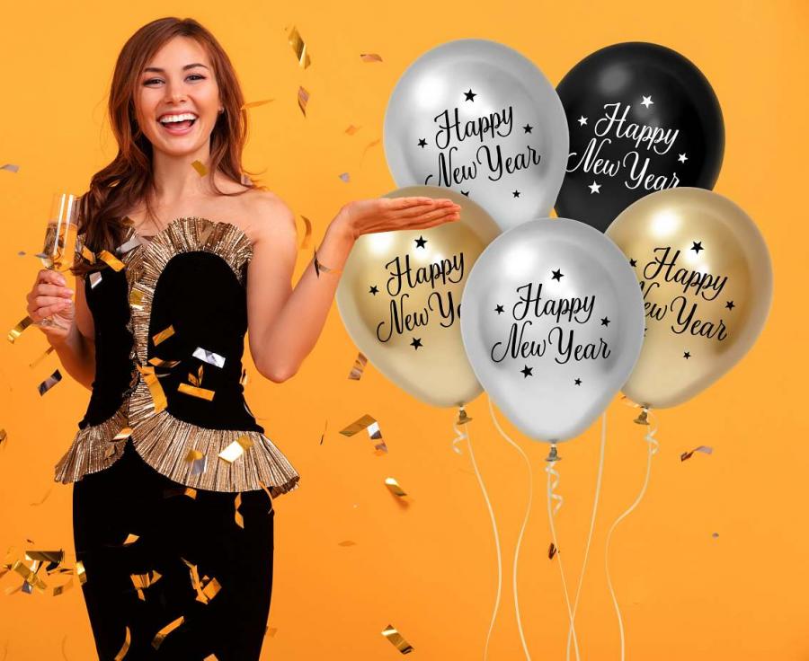 "Happy new year", ballonmix, 5 stk.