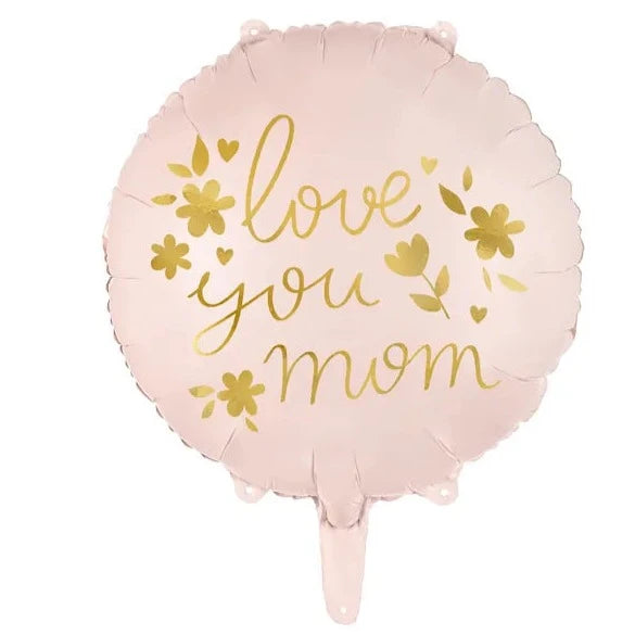 Lyserød "Love you mom", folie ballon, 45 cm, 18"