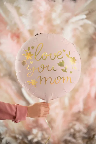 Lyserød "Love you mom", folie ballon, 45 cm, 18"