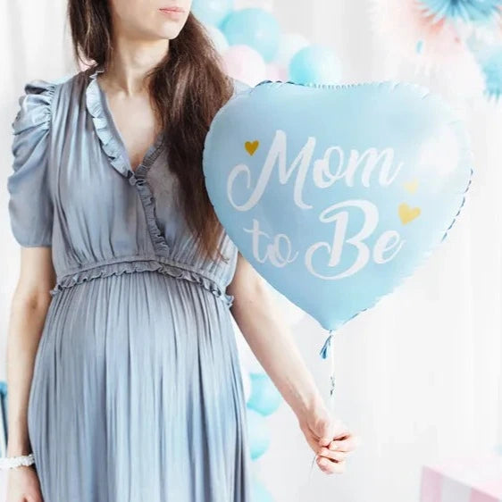 Blå "Mom to be" folieballon, 35 cm.