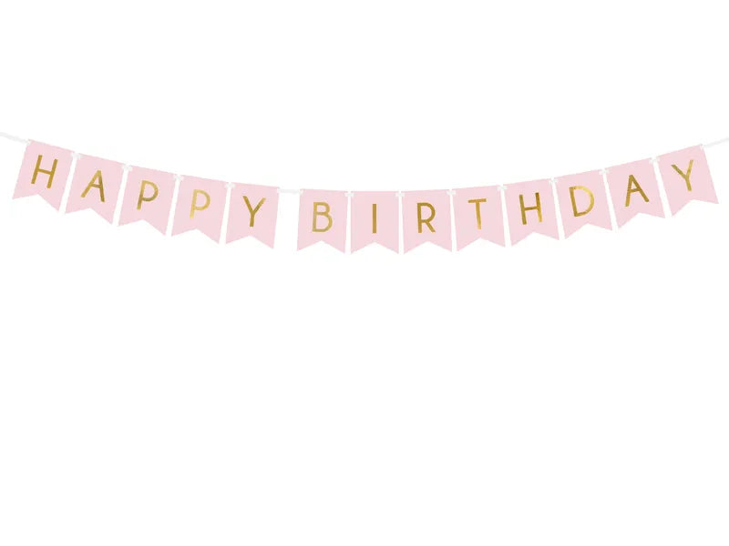 "Happy birthday" banner, pink, 15 x 175 cm