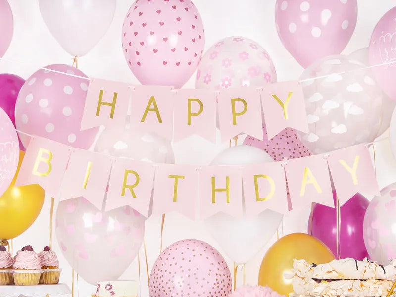 "Happy birthday" banner, pink, 15 x 175 cm