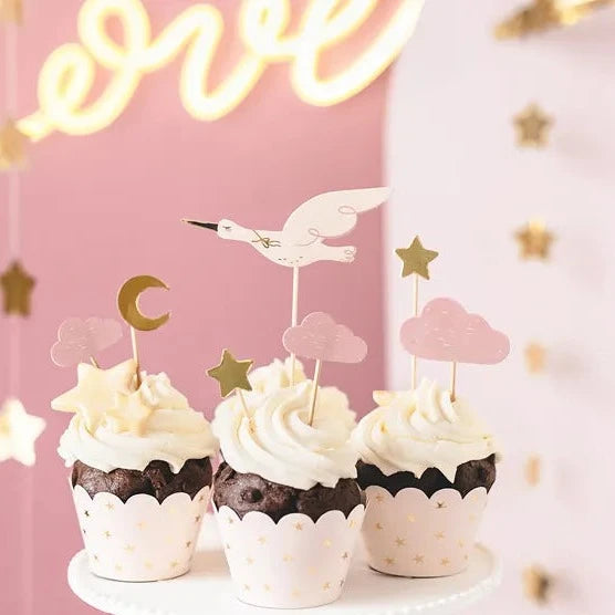 Stork cupcake pynt