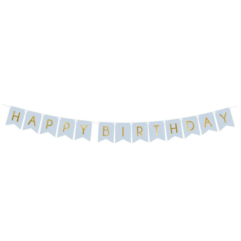 Blå "Happy birthday" banner, 15 x 175 cm.