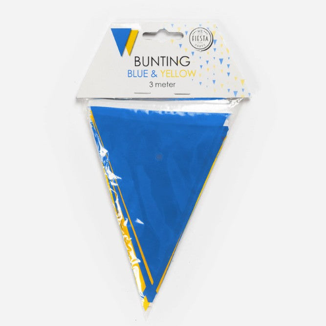 Blå og gul mini vimpel, 3 m.