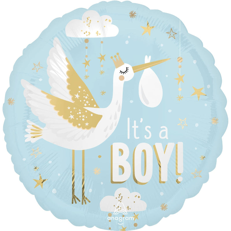 Blå "It's a boy" folieballon, 45 cm.