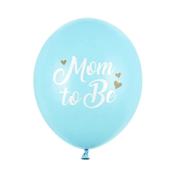 Blå "Mom to be" latex balloner, 6 stk.
