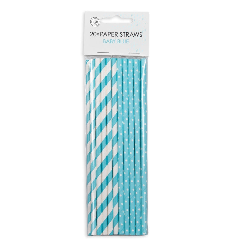 Lys blå mix papir sugerør, 20 stk.