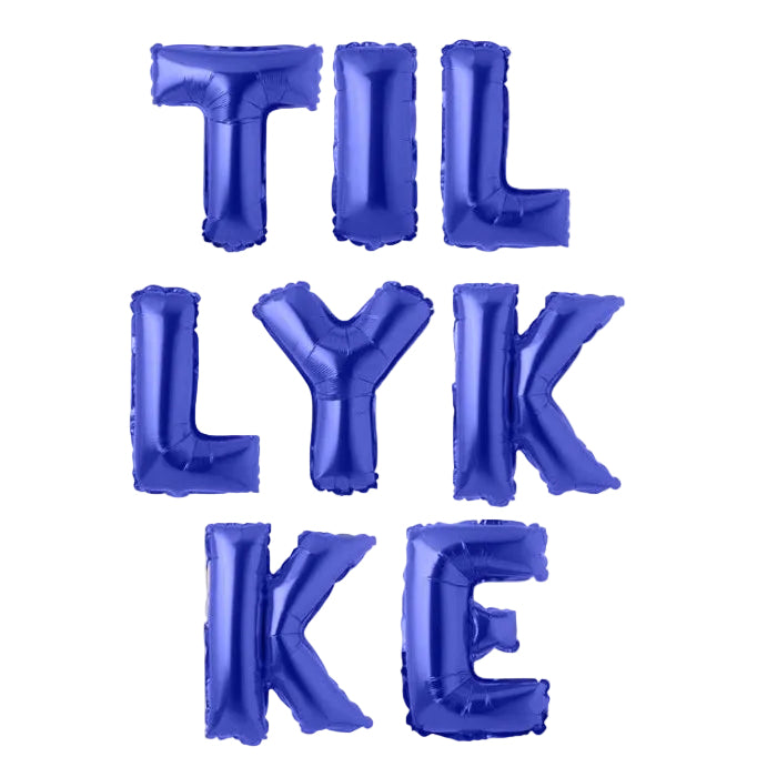 Blå "Tillykke" folieballoner, 1 sæt.