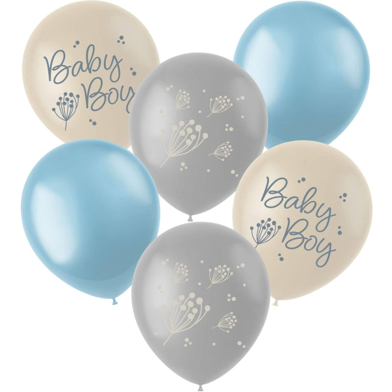 "Blooming baby boy" latexballoner, 33 cm, 6 stk.