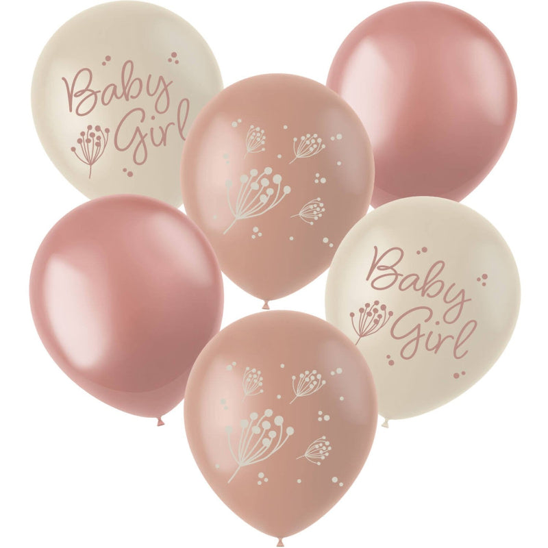 "Blooming baby girl" latexballoner, 33 cm, 6 stk.