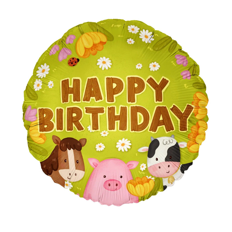 Bondegård "happy birthday" folieballon, 45 cm.
