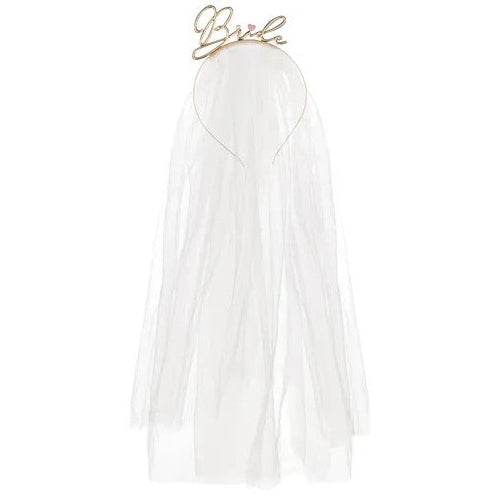 "Bride" hårbånd med slør, 50 cm.