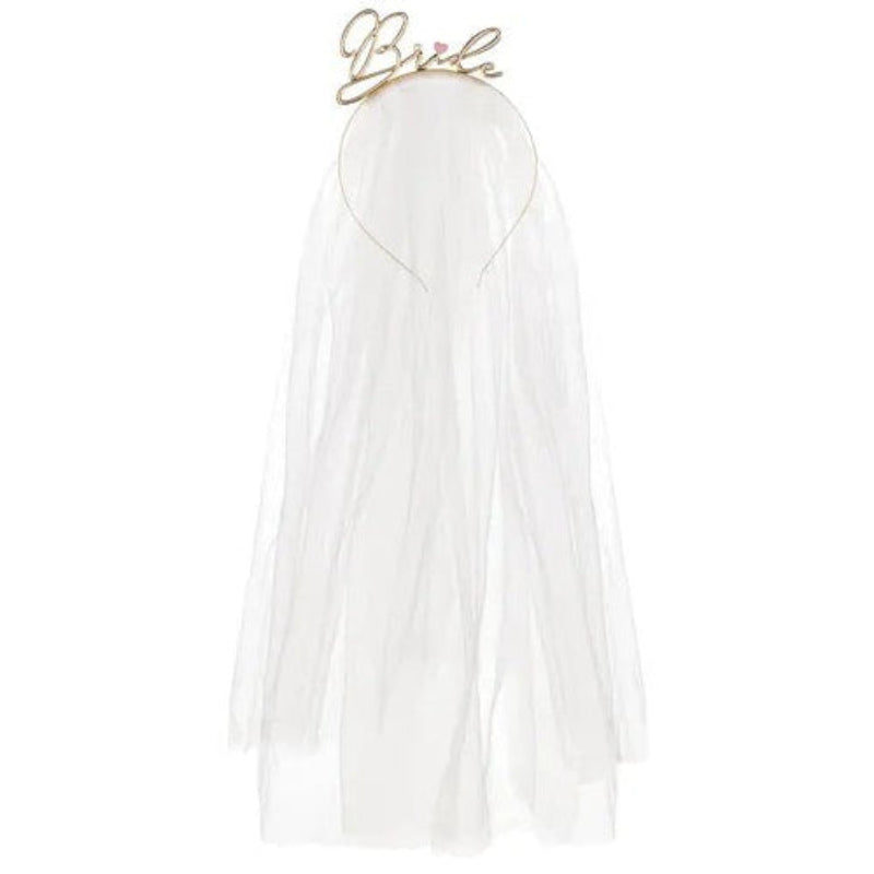 "Bride" hårbånd med slør, 50 cm.