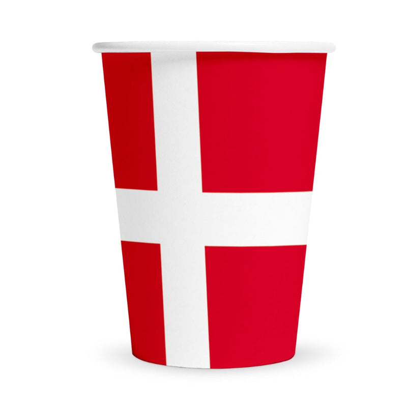 Dansk flag papkop, 8 stk.