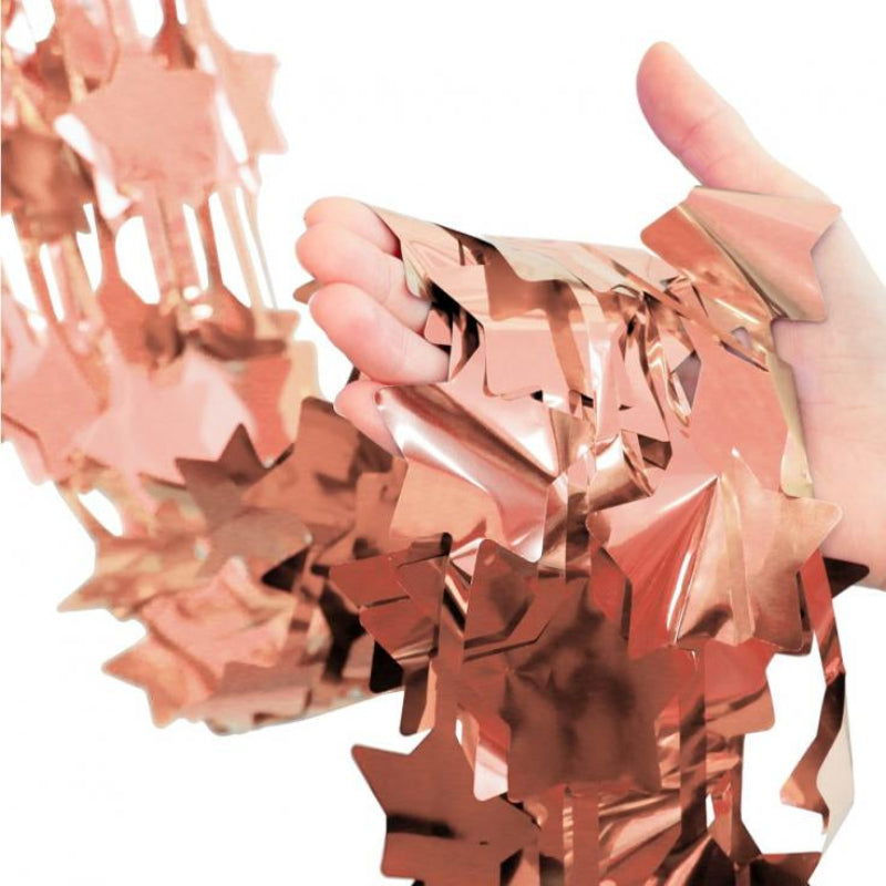 Foliegardin med rose gold stjerner, 100x200 cm.