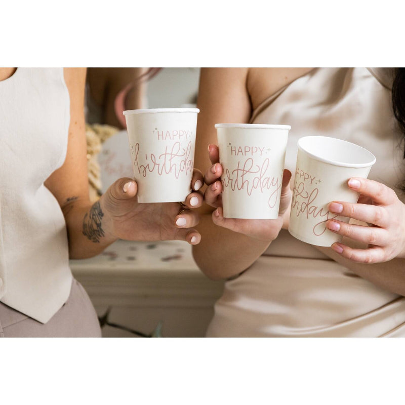 Hvid fødselsdags papkop, 8 stk.