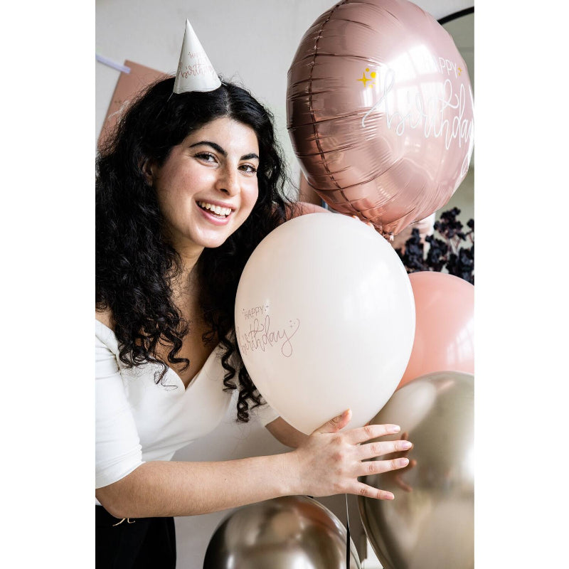 Rose gold fødselsdags ballonmix, 6 stk.