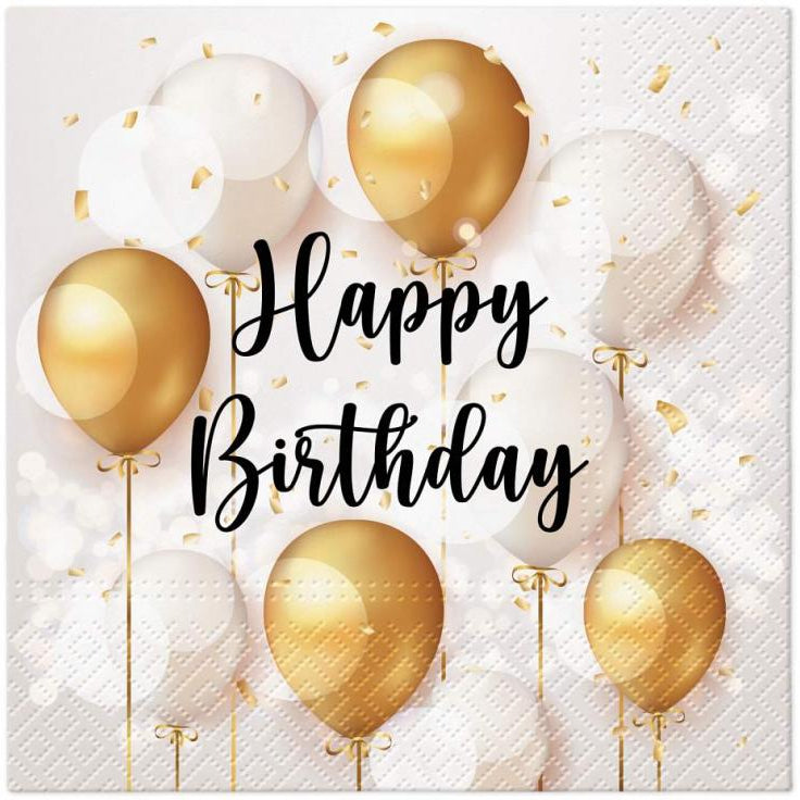 Hvide "Happy birthday" servietter, 20 stk.