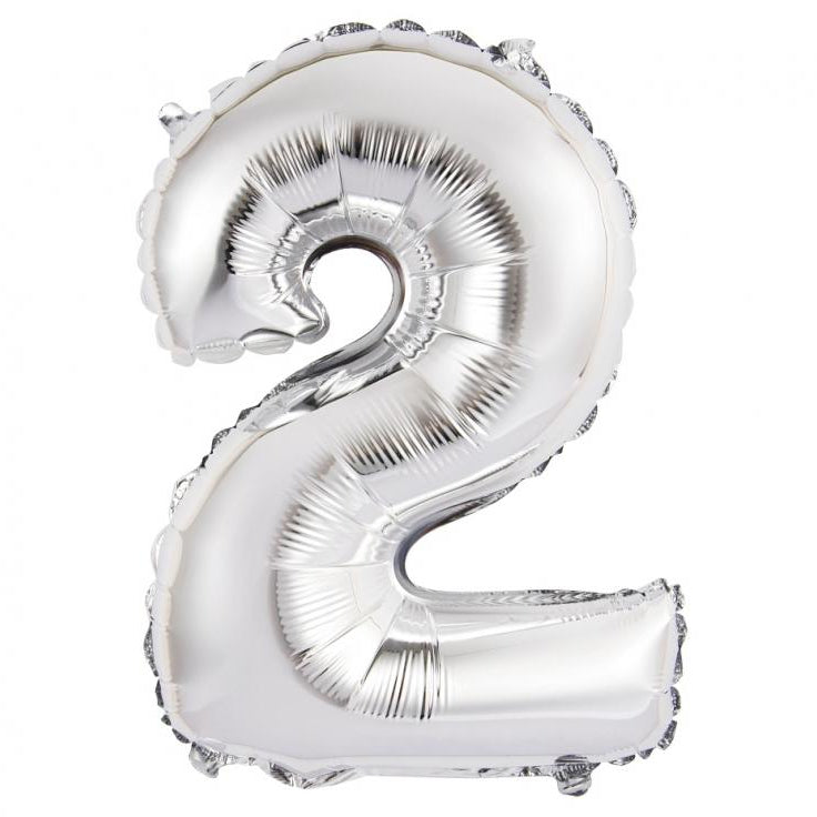 Sølv folieballon 2-tal, 35 cm.