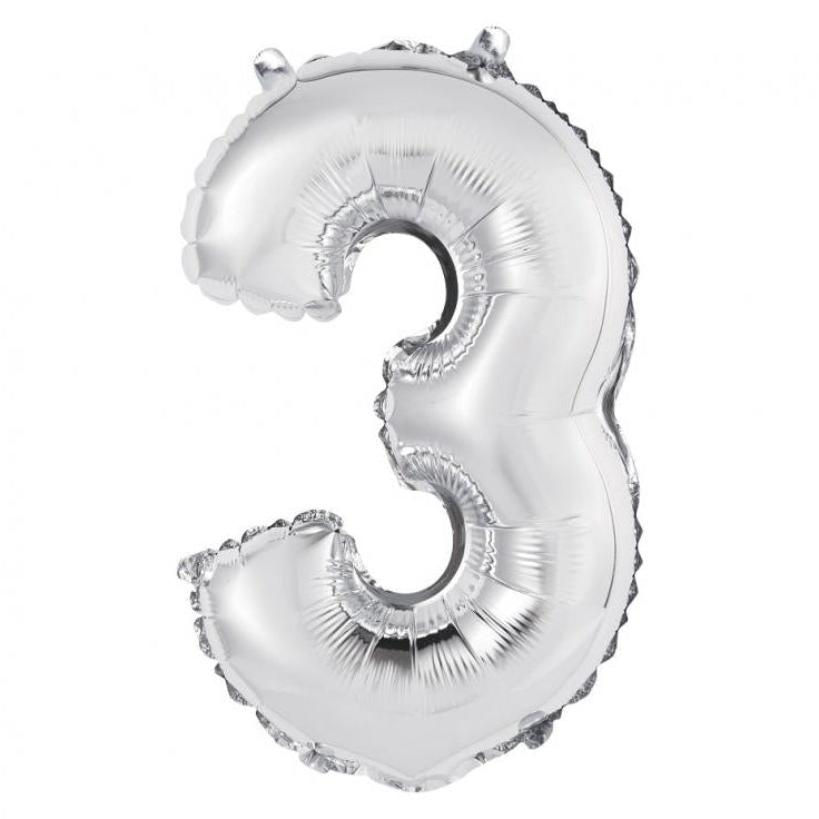 Sølv folieballon 3-tal, 35 cm.