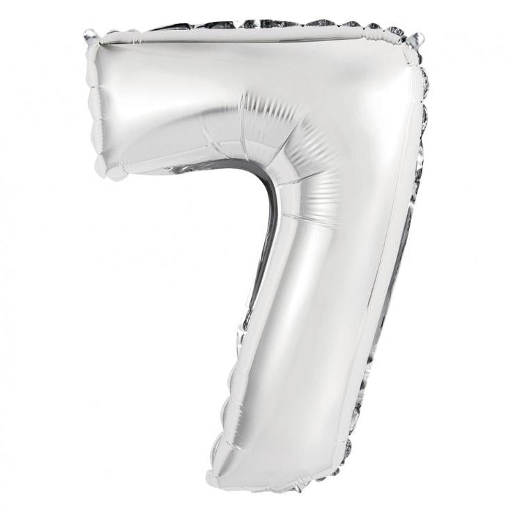 Sølv folieballon 7-tal, 35 cm.